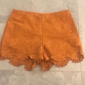 Ecoté orange high waist embroidered shorts